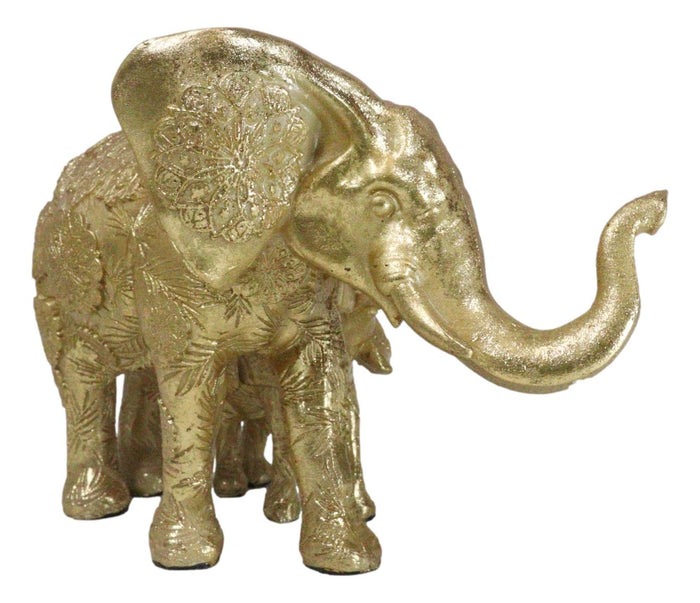 Ebros Gift Royal Gold Mandala Ornate Design Elephant And Calf With Trunks Up Figurine