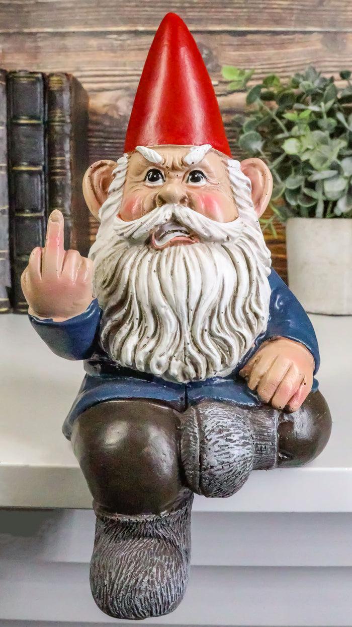 ebros gift Rude Old Mr Gnome Dwarf Flipping The Bird Ledge Shelf Mantle Sitter Figurine