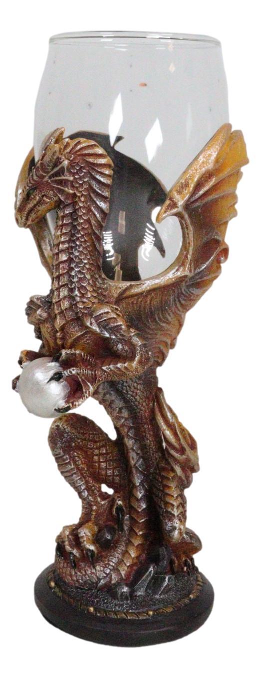 Ebros Gift Rust Dragon Pearl Guardian Glass Wine Goblet Chalice Cup Dragons Blade Series