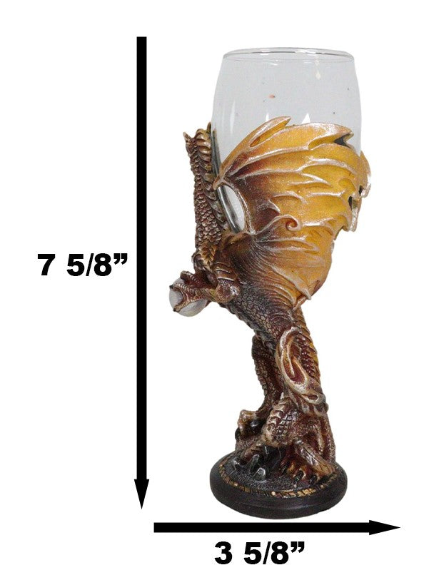 Ebros Gift Rust Dragon Pearl Guardian Glass Wine Goblet Chalice Cup Dragons Blade Series