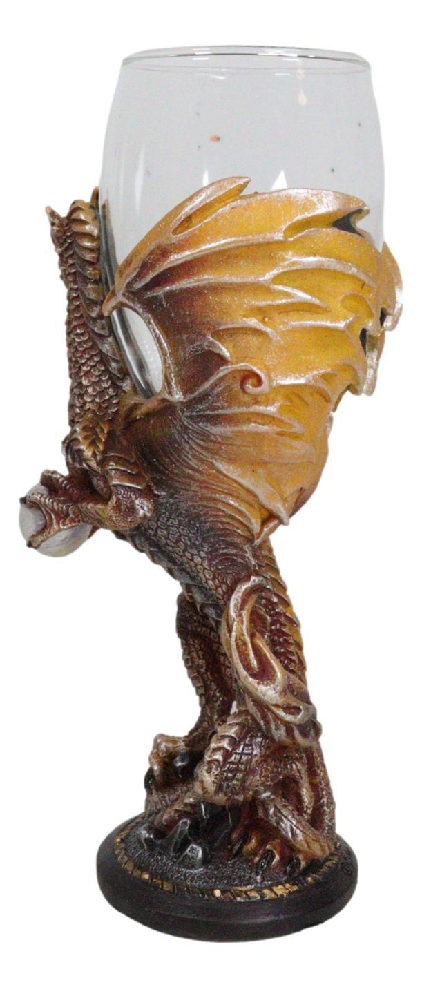 Ebros Gift Rust Dragon Pearl Guardian Glass Wine Goblet Chalice Cup Dragons Blade Series