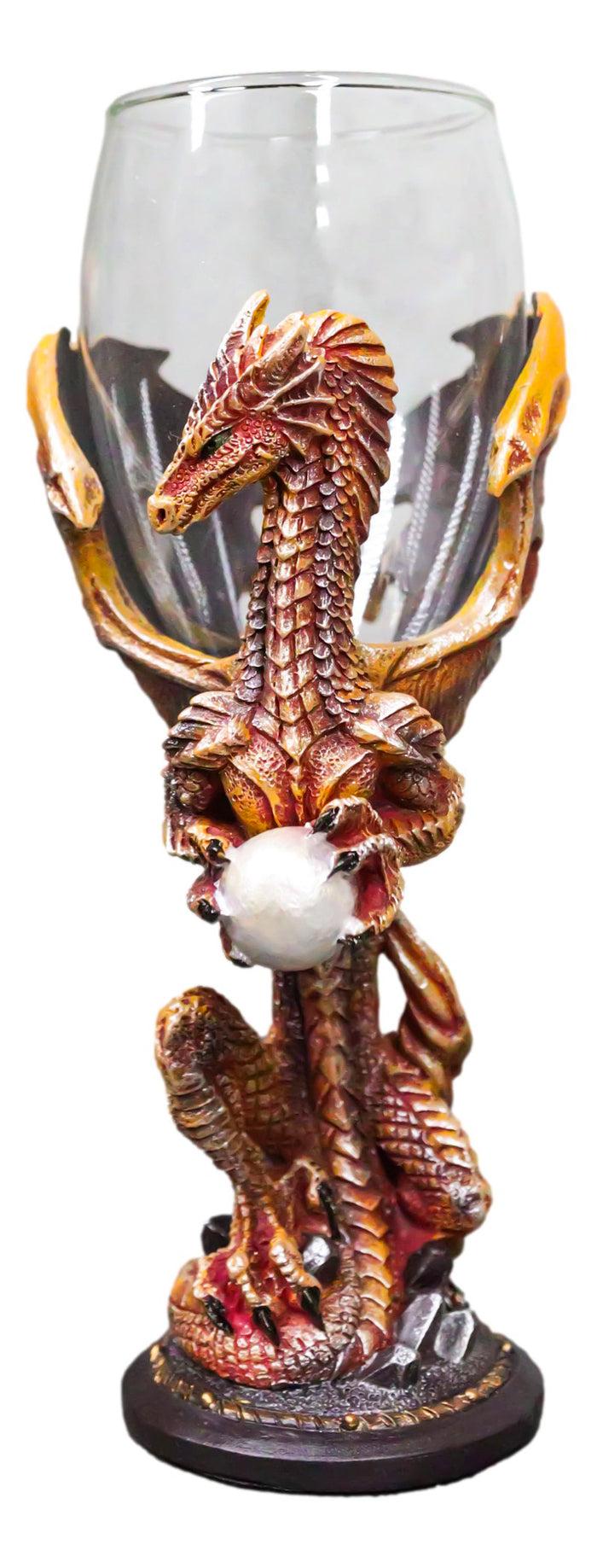 ebros gift Rust Dragon Pearl Guardian Glass Wine Goblet Chalice Cup Dragons Blade Series