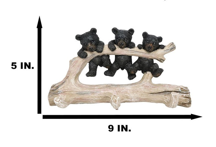 Ebros Gift Rustic 3 Naughty Black Bears Dangling On Tree Branch 3 Pegs Triple Wall Hook