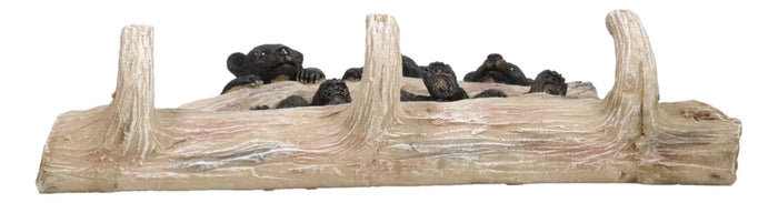 Ebros Gift Rustic 3 Naughty Black Bears Dangling On Tree Branch 3 Pegs Triple Wall Hook