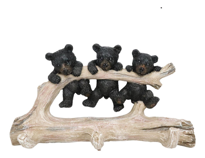 ebros gift Rustic 3 Naughty Black Bears Dangling On Tree Branch 3 Pegs Triple Wall Hook