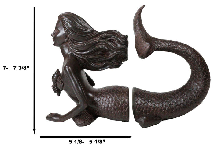 Ebros Gift Rustic Aged Bronze Finish Marine Siren Mermaid Body & Tail Bookends Figurine Set