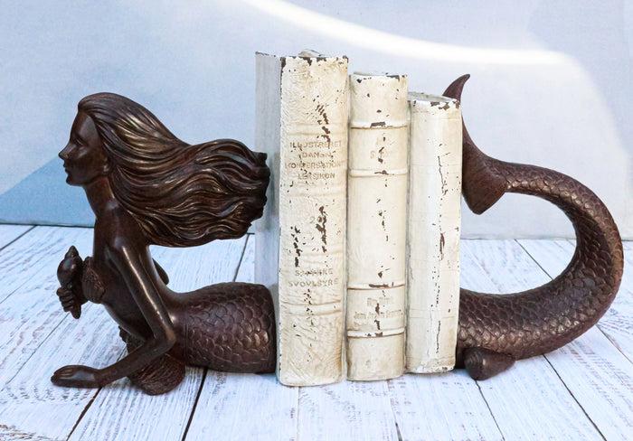 ebros gift Rustic Aged Bronze Finish Marine Siren Mermaid Body & Tail Bookends Figurine Set
