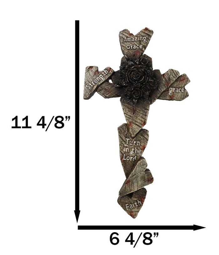 Ebros Gift Rustic Amazing Grace Strength Faith Blooming Roses Faux Wood Hearts Wall Cross