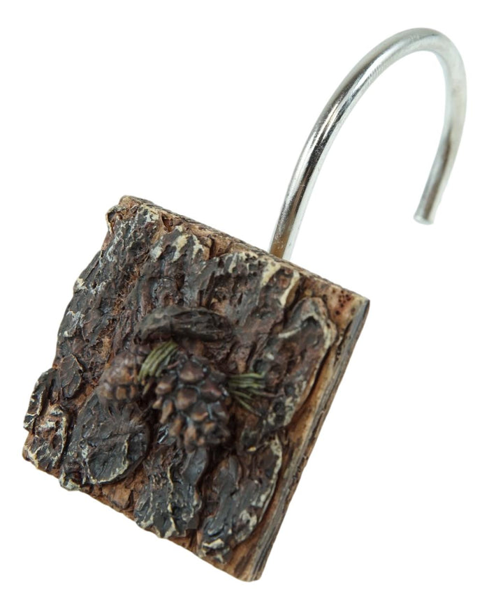 Ebros Gift Rustic Autumn Pinecones In Faux Wood Finish Bathroom Shower Curtain Hooks 12pk