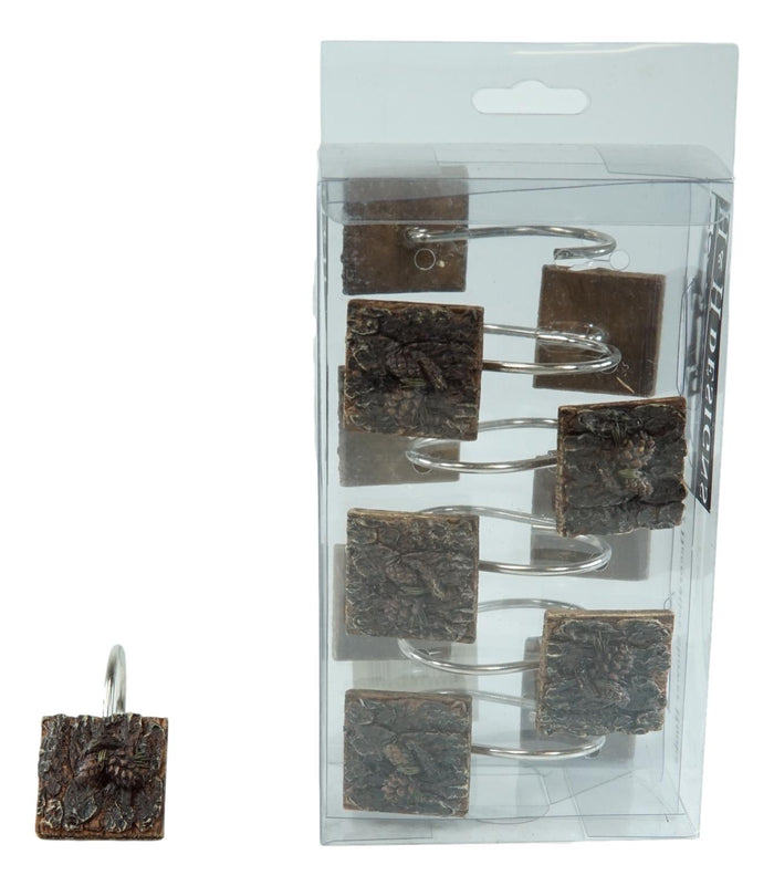 Ebros Gift Rustic Autumn Pinecones In Faux Wood Finish Bathroom Shower Curtain Hooks 12pk