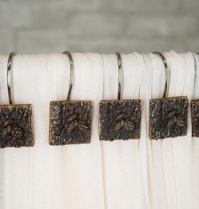 ebros gift Rustic Autumn Pinecones In Faux Wood Finish Bathroom Shower Curtain Hooks 12pk