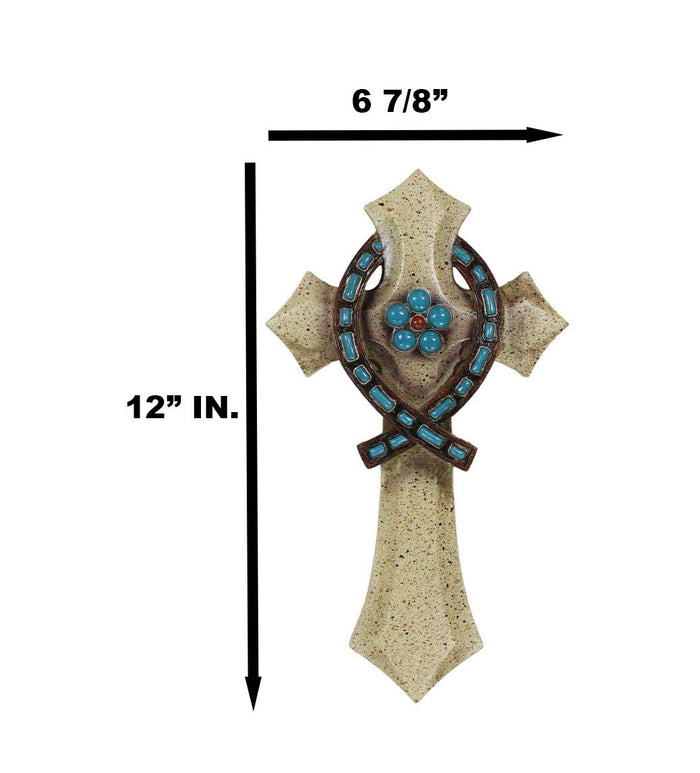 Ebros Gift Rustic Beige Greek Ichthys Christ Fish Symbol With Turquoise Gems Wall Cross