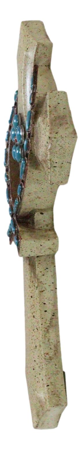Ebros Gift Rustic Beige Greek Ichthys Christ Fish Symbol With Turquoise Gems Wall Cross