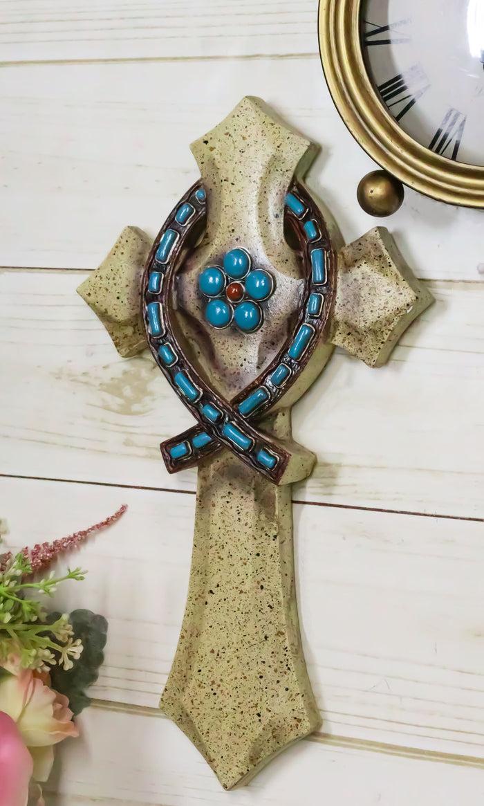 ebros gift Rustic Beige Greek Ichthys Christ Fish Symbol with Turquoise Gems Wall Cross