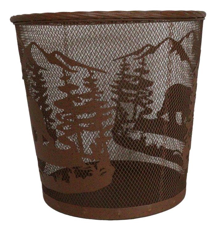 Ebros Gift Rustic Black Bear By Pine Forest Mountains Metal Wire Waste Basket Trash Bin