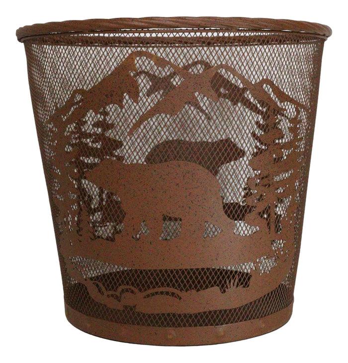ebros gift Rustic Black Bear By Pine Forest Mountains Metal Wire Waste Basket Trash Bin