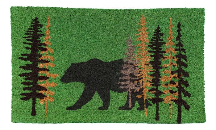Ebros Gift Rustic Black Bear By Pine Trees Coir Coconut Fiber Floor Mat Doormat 29"X17"