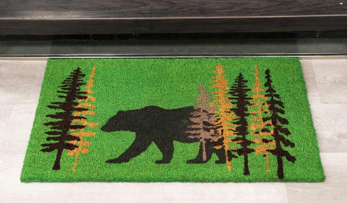 ebros gift Rustic Black Bear By Pine Trees Coir Coconut Fiber Floor Mat Doormat 29"X17"