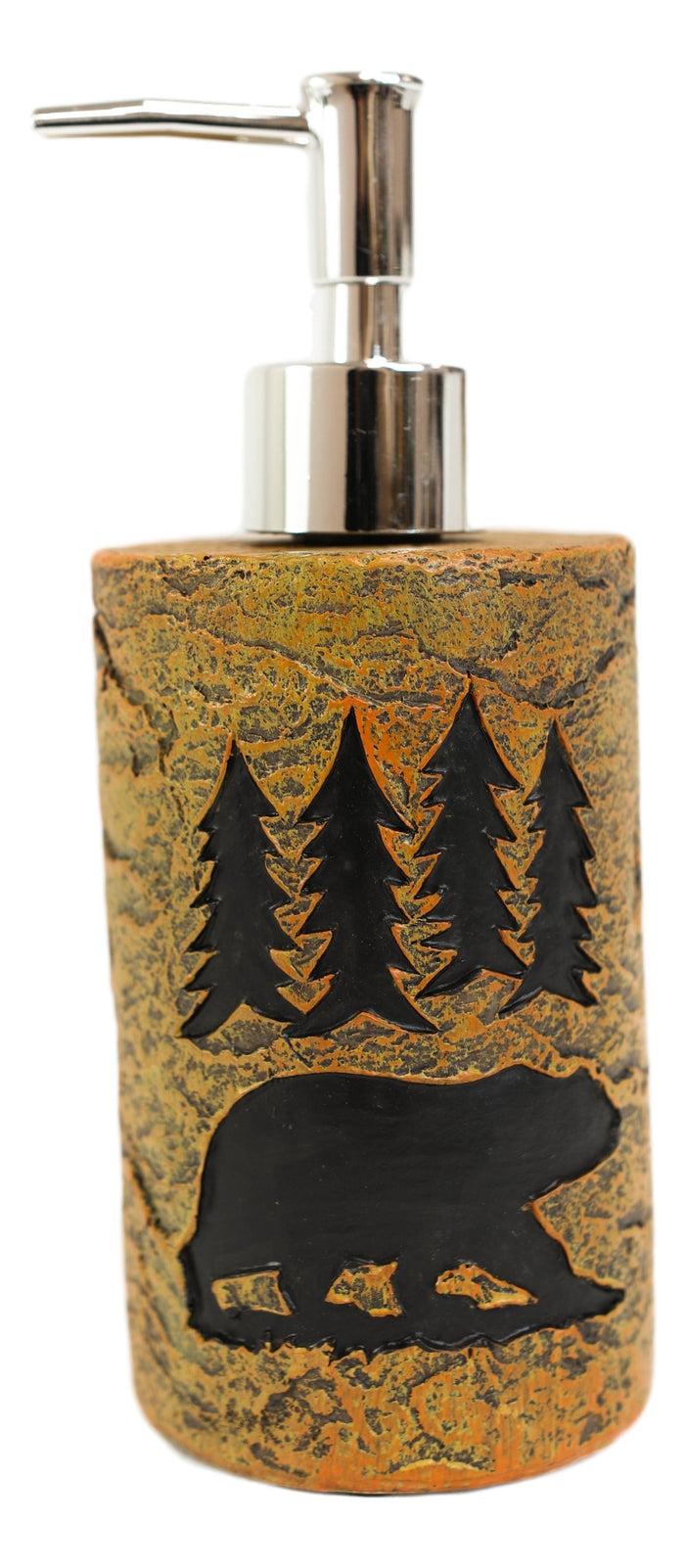 Ebros Gift Rustic Black Bear By Pine Trees Silhouette Liquid Soap Or Lotion Pump Dispenser