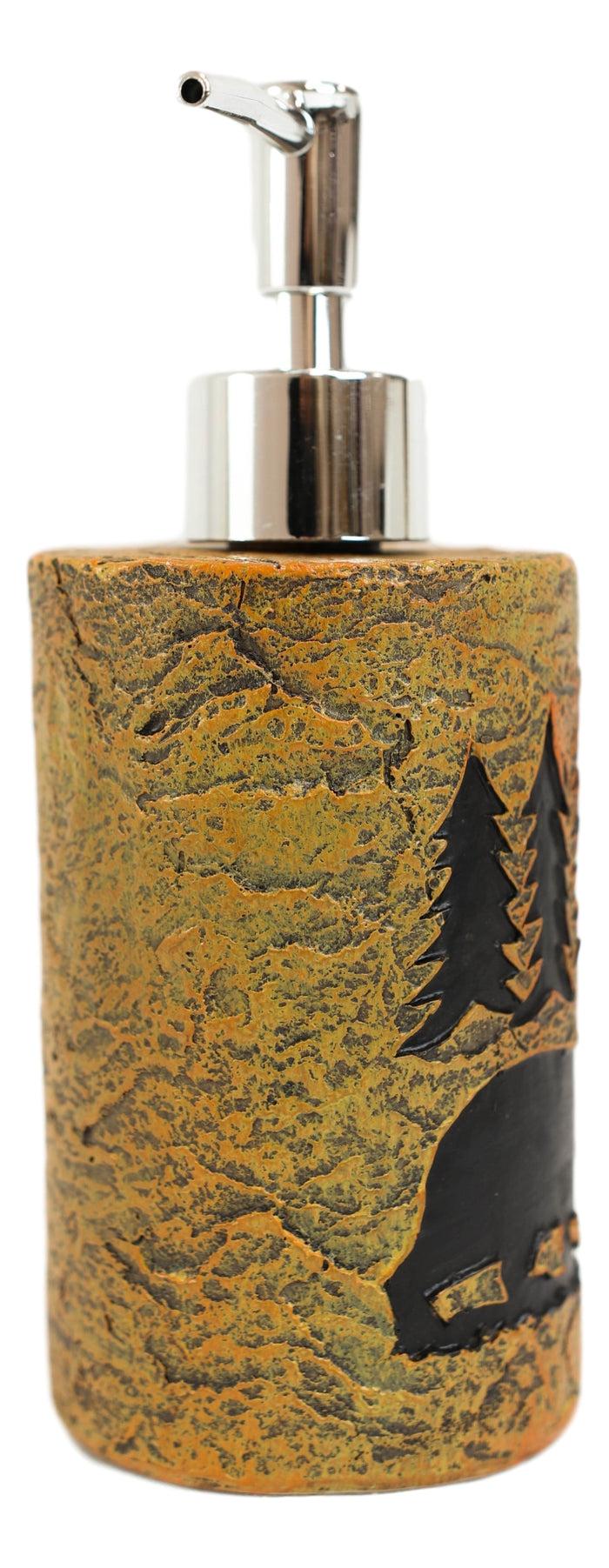 Ebros Gift Rustic Black Bear By Pine Trees Silhouette Liquid Soap Or Lotion Pump Dispenser