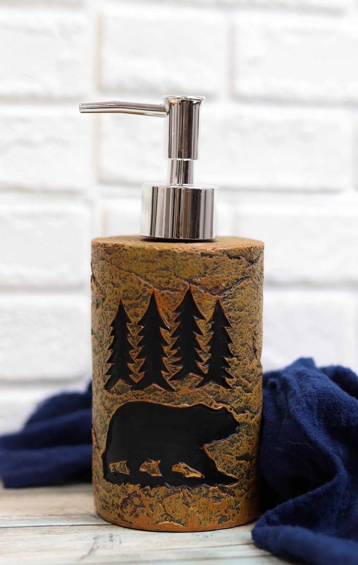 ebros gift Rustic Black Bear By Pine Trees Silhouette Liquid Soap Or Lotion Pump Dispenser