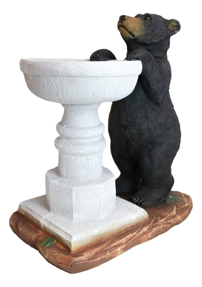 Ebros Gift Rustic Black Bear By Wishing Fountain Bird Feeder Or Bath Garden Statue 27"H
