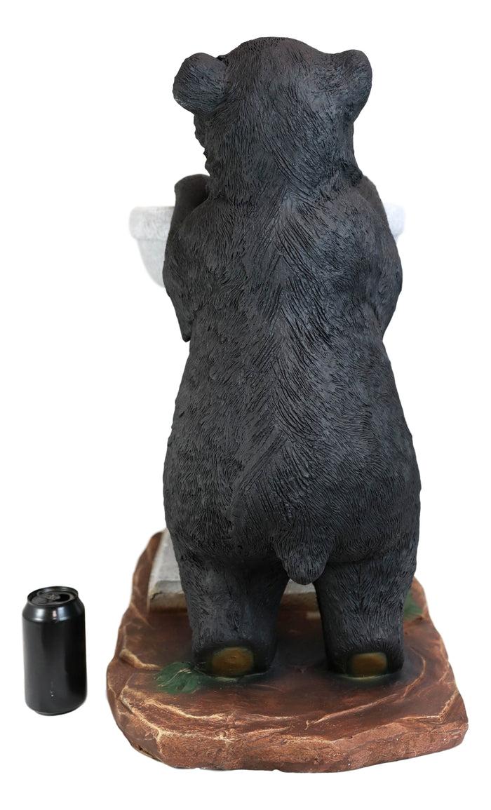 Ebros Gift Rustic Black Bear By Wishing Fountain Bird Feeder Or Bath Garden Statue 27"H