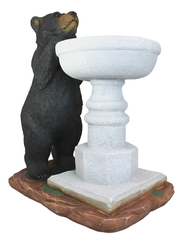 Ebros Gift Rustic Black Bear By Wishing Fountain Bird Feeder Or Bath Garden Statue 27"H