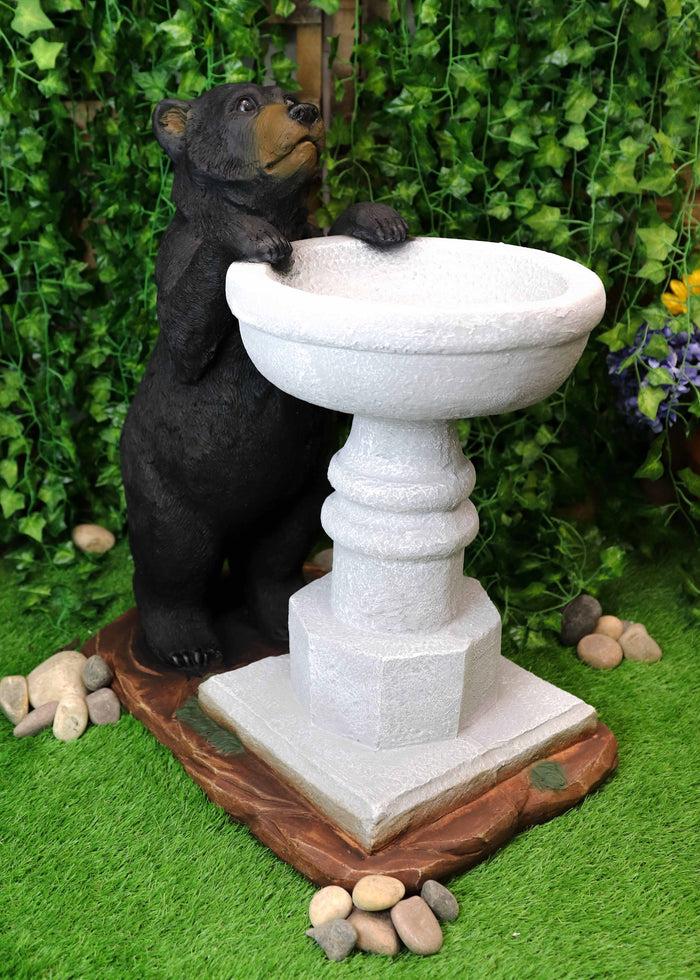 ebros gift Rustic Black Bear by Wishing Fountain Bird Feeder Or Bath Garden Statue 27"H
