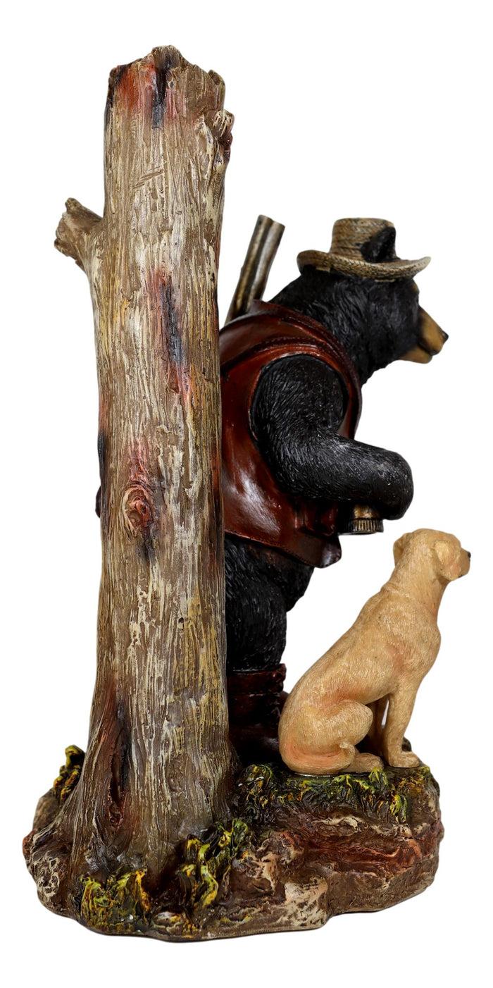 Ebros Gift Rustic Black Bear Carrying Backpack Binoculars Shotgun With Hunting Dog Figurine