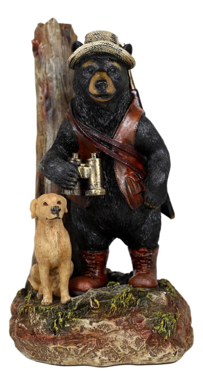 Ebros Gift Rustic Black Bear Carrying Backpack Binoculars Shotgun With Hunting Dog Figurine