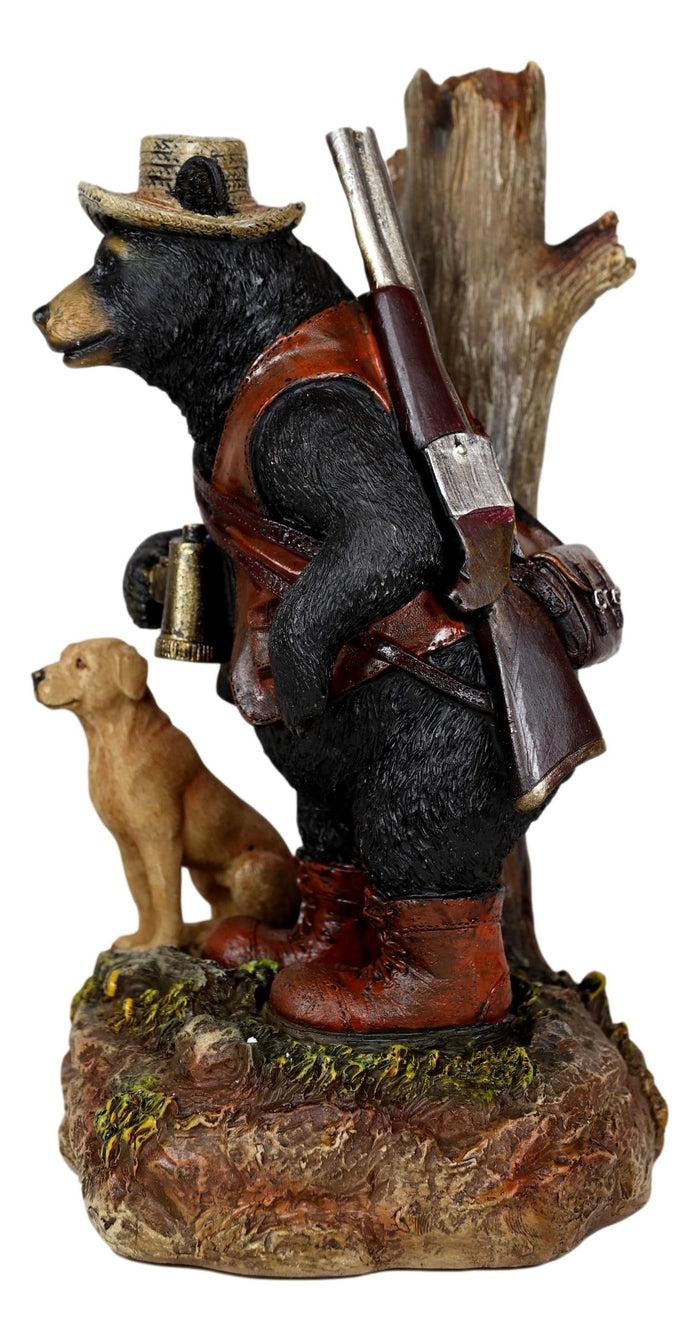 Ebros Gift Rustic Black Bear Carrying Backpack Binoculars Shotgun With Hunting Dog Figurine