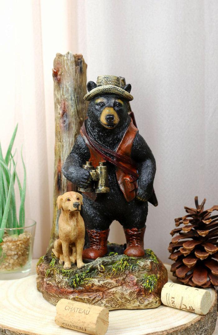 ebros gift Rustic Black Bear Carrying Backpack Binoculars Shotgun With Hunting Dog Figurine