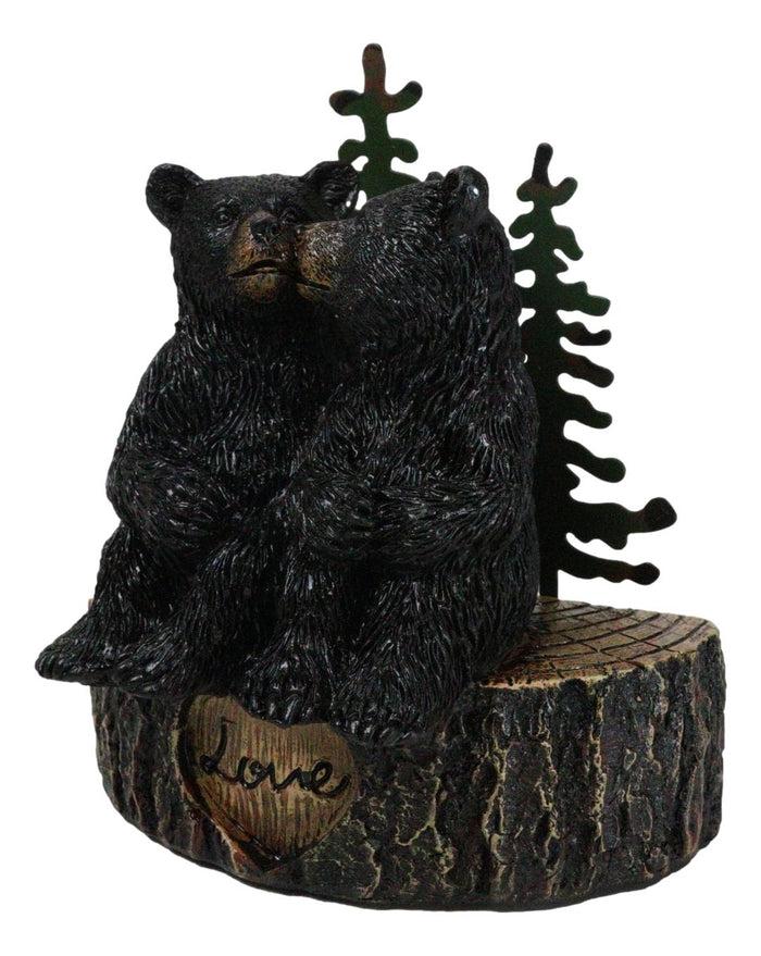 Ebros Gift Rustic Black Bear Couple Kissing On Love Tree Ring With Pine Trees Figurine