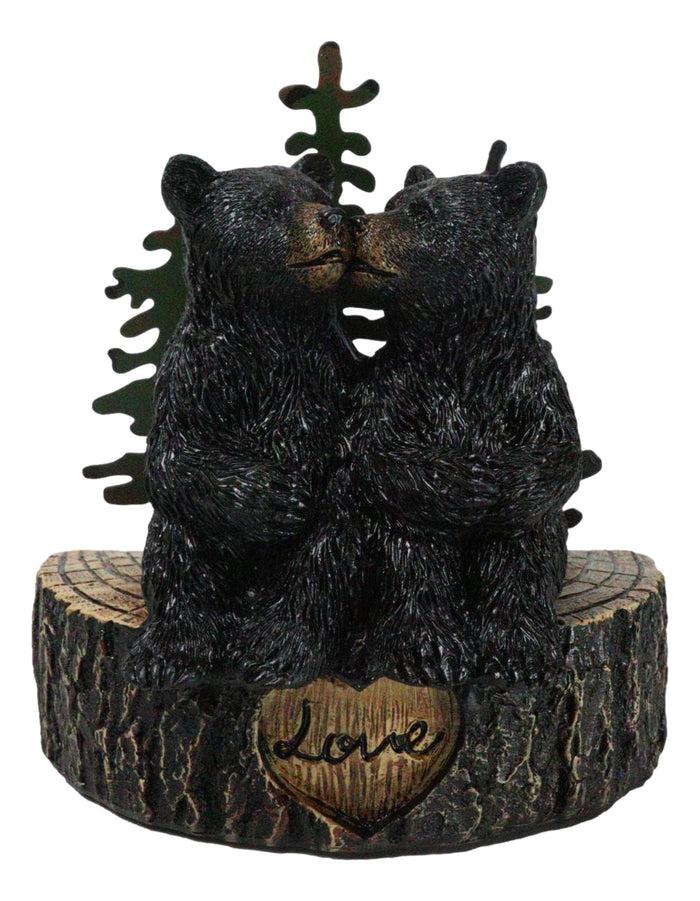 ebros gift Rustic Black Bear Couple Kissing On Love Tree Ring with Pine Trees Figurine