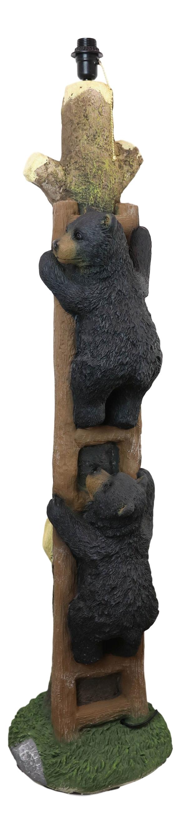 Ebros Gift Rustic Black Bear Cubs Climbing Up Tree Ladder Standing Floor Lamp Statue 60"H