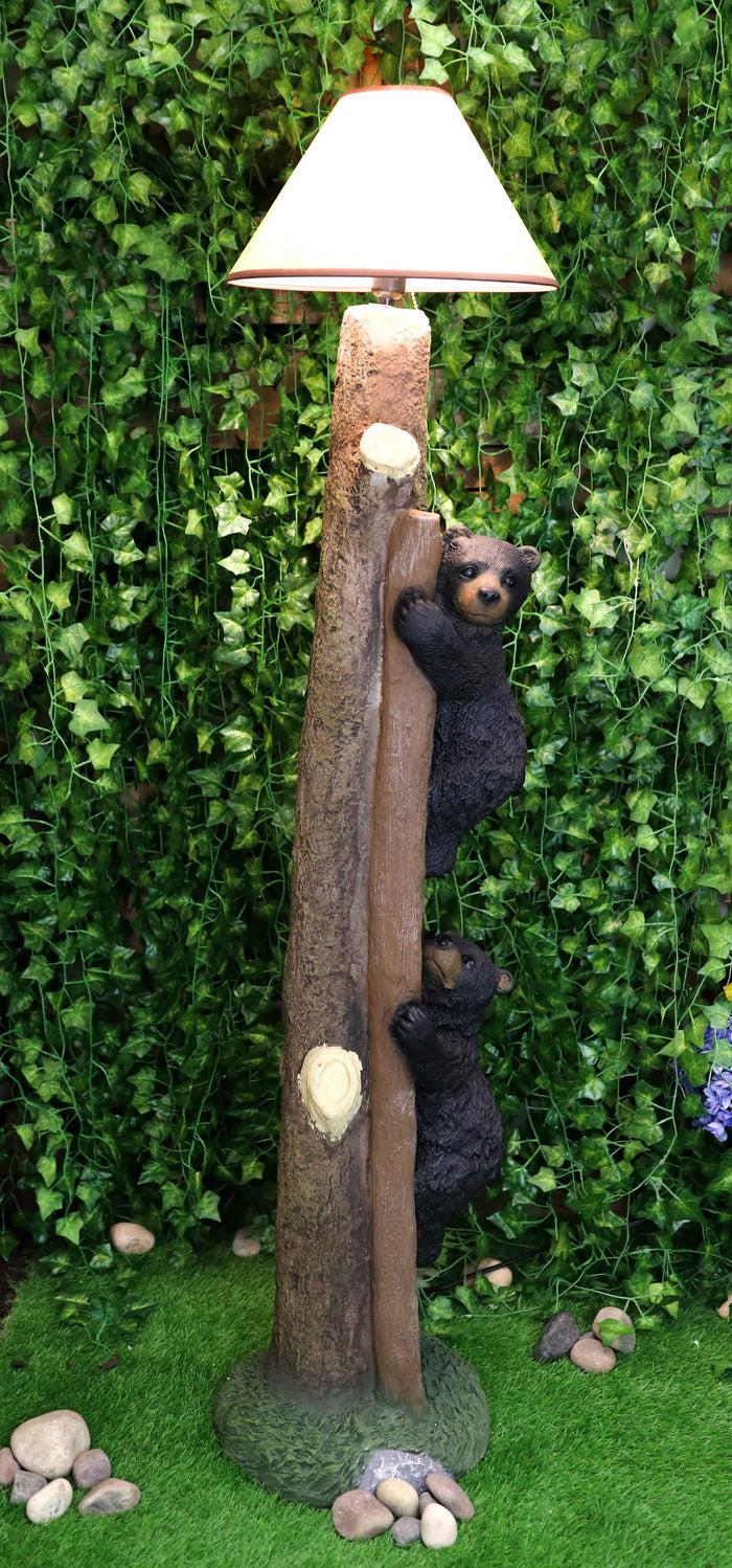 ebros gift Rustic Black Bear Cubs Climbing Up Tree Ladder Standing Floor Lamp Statue 60"H