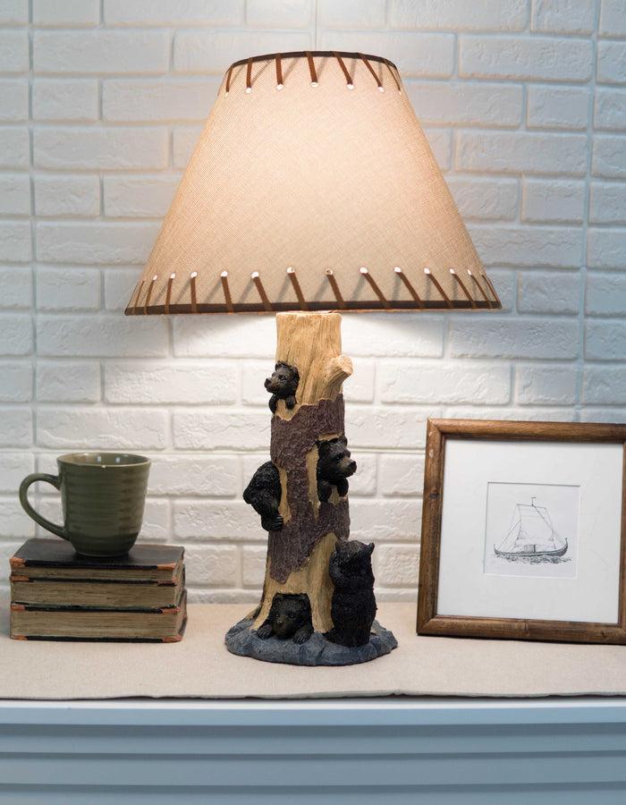 Ebros Gift Rustic Black Bear Cubs Peekaboo Climbers By A Tree Table Lamp Statue With Shade