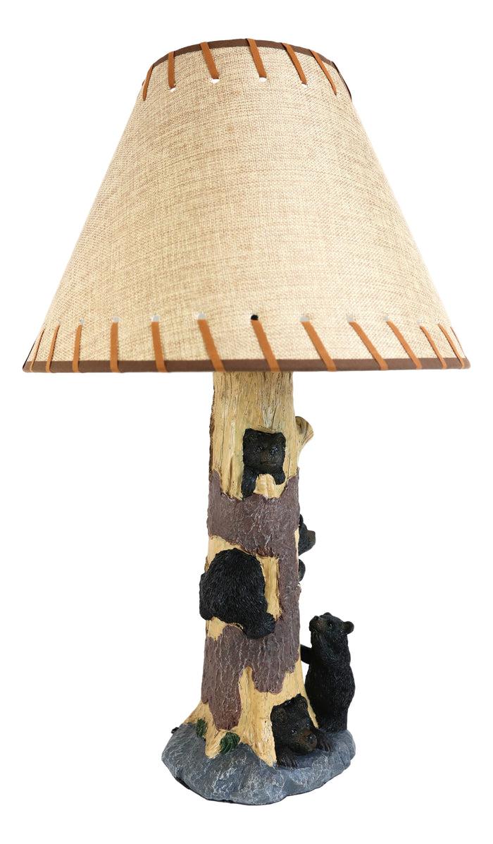 Ebros Gift Rustic Black Bear Cubs Peekaboo Climbers By A Tree Table Lamp Statue With Shade