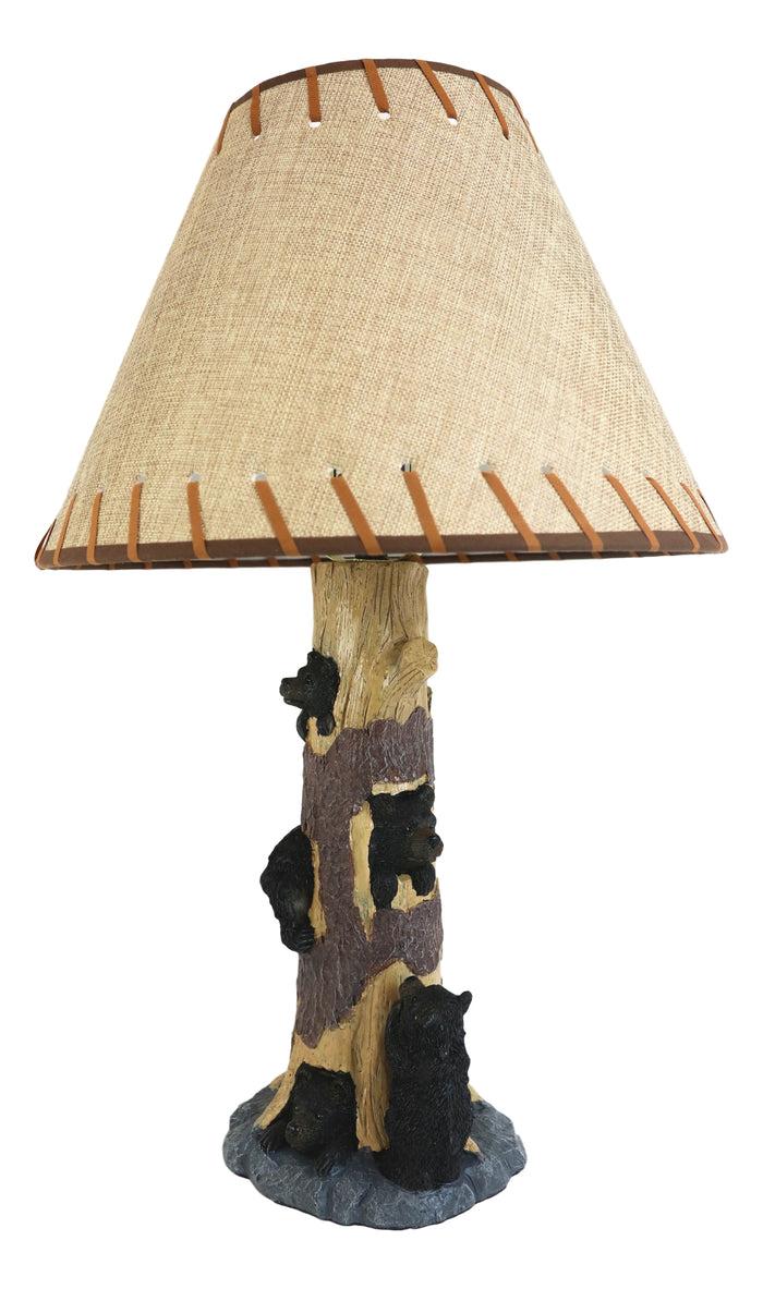 Ebros Gift Rustic Black Bear Cubs Peekaboo Climbers By A Tree Table Lamp Statue With Shade