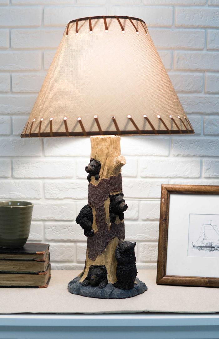 ebros gift Rustic Black Bear Cubs Peekaboo Climbers by A Tree Table Lamp Statue With Shade