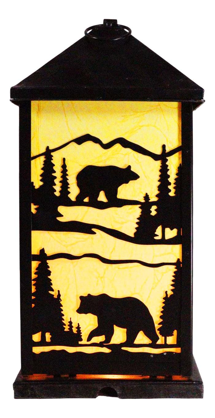 Ebros Gift Rustic Black Bear Scenic Forest Mountains Electric Metal Wall Or Floor Lantern