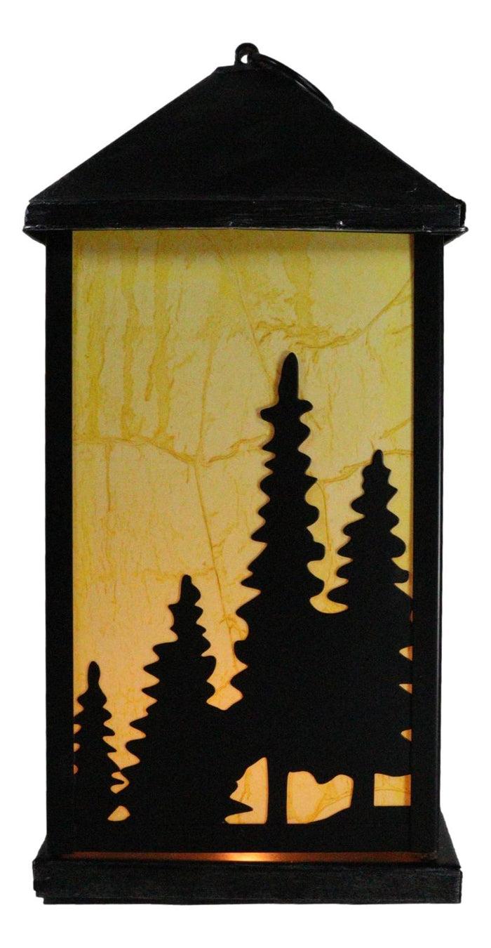 Ebros Gift Rustic Black Bear Scenic Forest Mountains Electric Metal Wall Or Floor Lantern