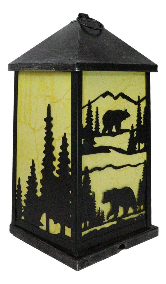 Ebros Gift Rustic Black Bear Scenic Forest Mountains Electric Metal Wall Or Floor Lantern