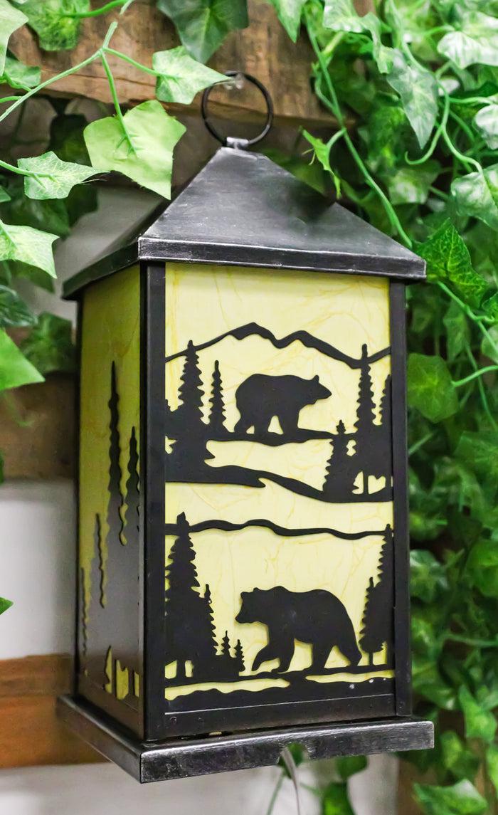 ebros gift Rustic Black Bear Scenic Forest Mountains Electric Metal Wall Or Floor Lantern