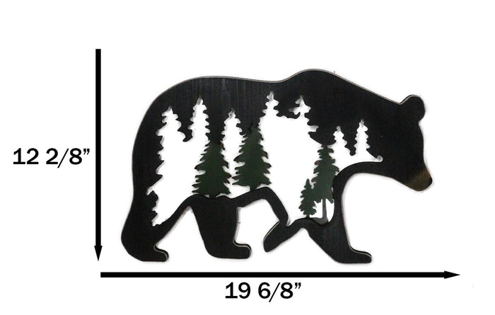 Ebros Gift Rustic Black Bear With Pine Trees Forest Silhouette Cutout Wooden Wall Decor