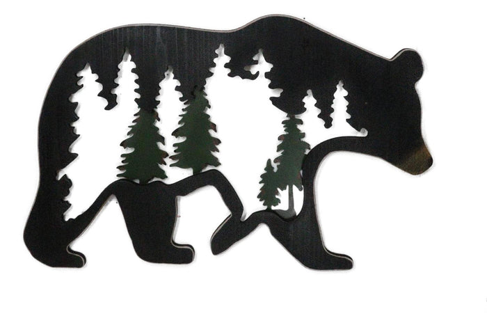 ebros gift Rustic Black Bear With Pine Trees Forest Silhouette Cutout Wooden Wall Decor