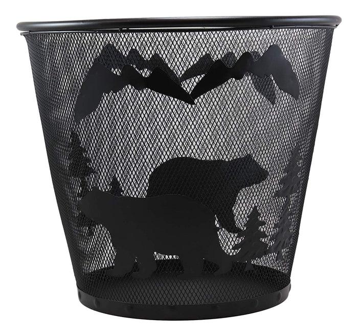 Ebros Gift Rustic Black Bears By Pine Trees And Mountains Metal Wire Waste Basket Trash Bin