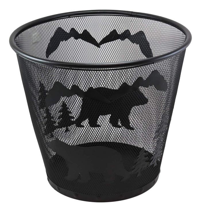 Ebros Gift Rustic Black Bears By Pine Trees And Mountains Metal Wire Waste Basket Trash Bin