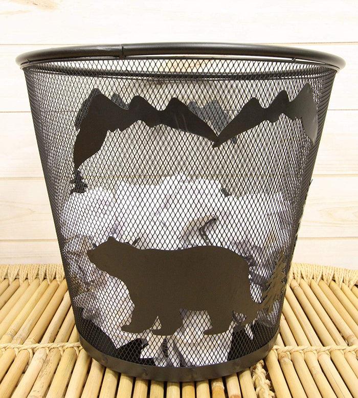 ebros gift Rustic Black Bears By Pine Trees And Mountains Metal Wire Waste Basket Trash Bin